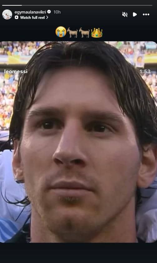 Tangkapan layar unggahan Instagram Egy Maulana Vikri terkait reaksi artis usai Lionel Messi mengumumkan pensiun.