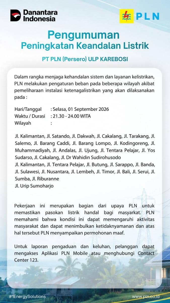 Ilustrasi jadwal pemadaman listrik PLN di Sulawesi Selatan untuk informasi pelanggan dan masyarakat.