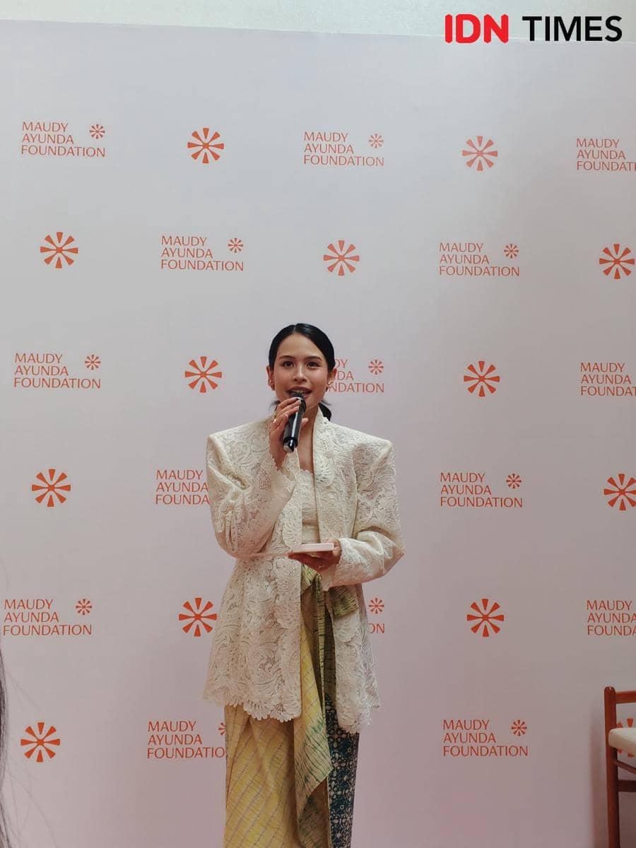 Press Conference Maudy Ayunda Foundation yang diselenggarakan di Tamu Jakarta, Jakarta Selatan, pada Selasa (1/9/2026)