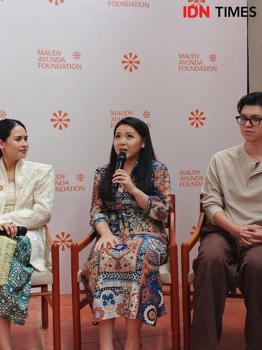 Press Conference Maudy Ayunda Foundation yang diselenggarakan di Tamu Jakarta, Jakarta Selatan, pada Selasa (1/9/2026)