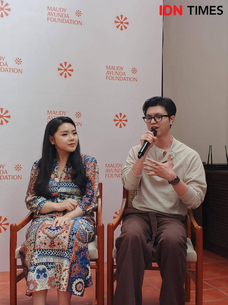 Press Conference Maudy Ayunda Foundation yang diselenggarakan di Tamu Jakarta, Jakarta Selatan, pada Selasa (1/9/2026)