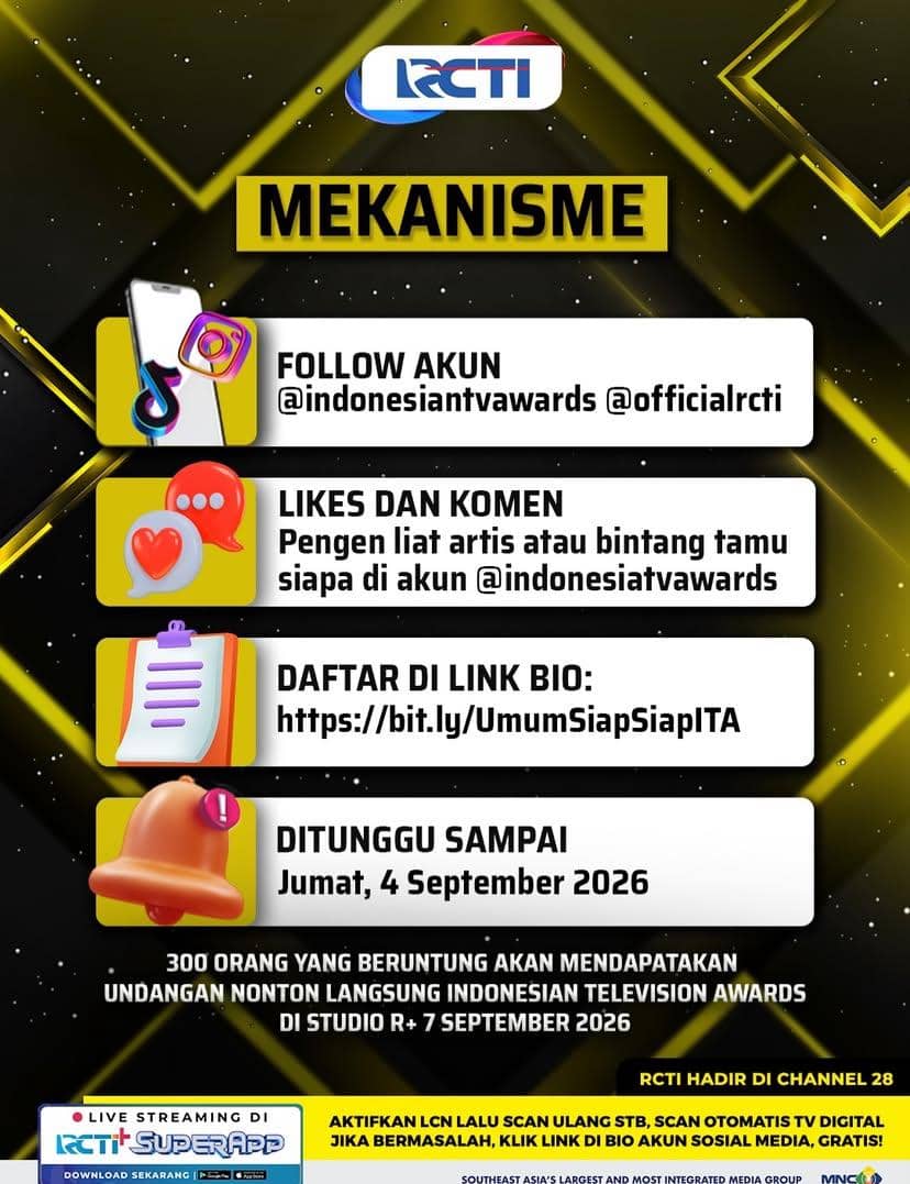 Identitas visual Indonesian Television Awards 2026 pada unggahan Instagram ajang penghargaan televisi Indonesia.