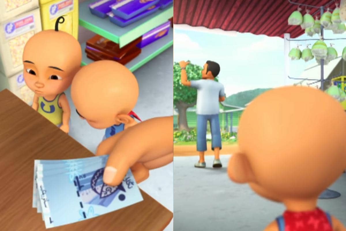 Abang Hamzah membayarkan uang Upin dan Ipin yang kurang seringgit