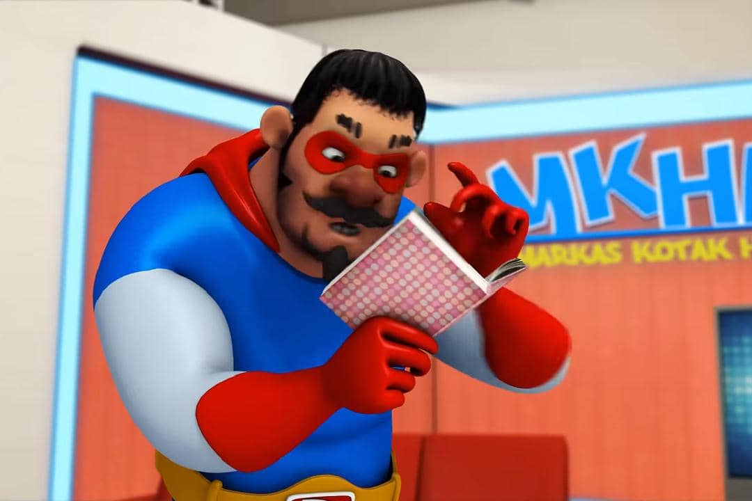 Papa Zola mengecek buku peraturan sekolah untuk memastikan BoBoiBoy tak sepenuhnya melanggar tata tertib yang berlaku