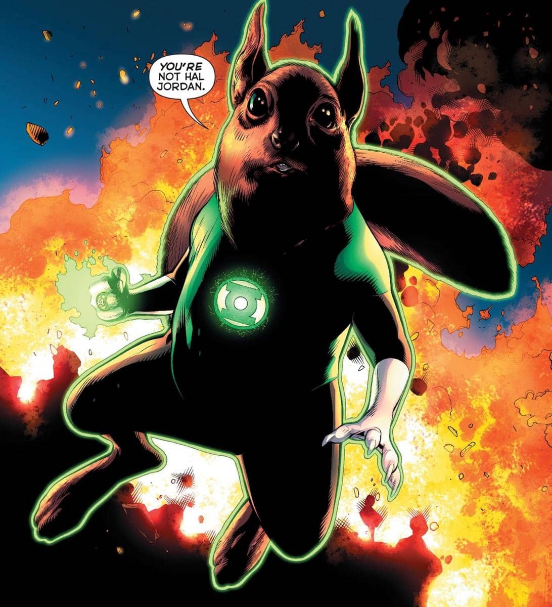 Ilustrasi karakter Ch'p dari DC Comics, seekor tupai antropomorfik mengenakan seragam Green Lantern berwarna hijau dan hitam.