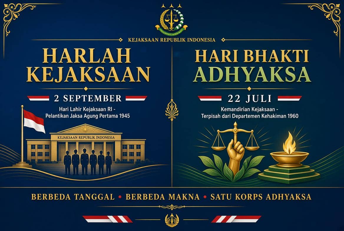 Ilustrasi perbedaan Hari Kejaksaan dan Hari Bakti Adhyaksa yang diperingati pada Rabu, 2 Agustus 2026.