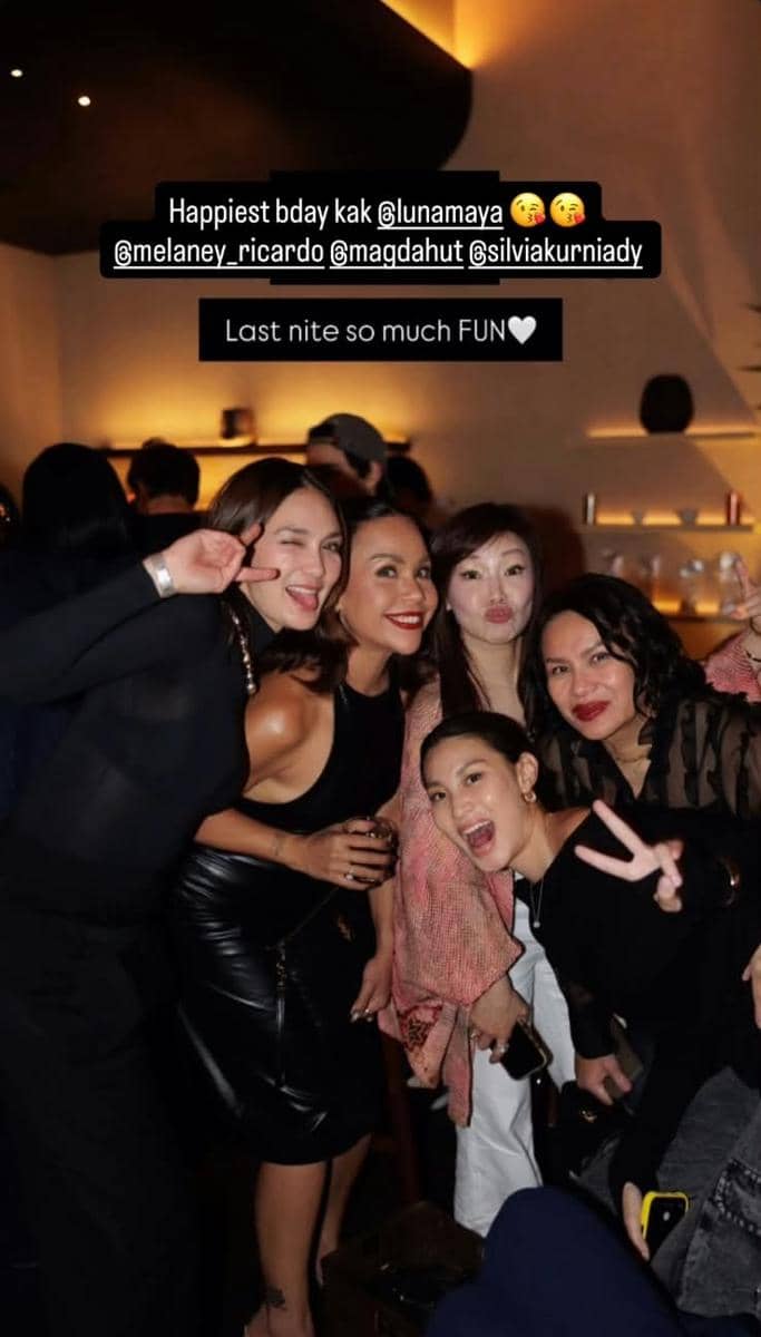 Gaya OOTD para tamu selebritas pada acara kejutan ulang tahun Luna Maya yang dibagikan melalui Instagram.