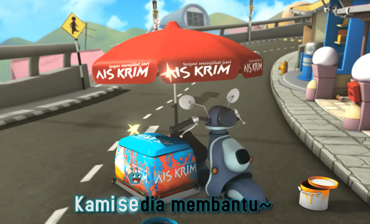 cuplikan gerobak es krim Pak Kumar