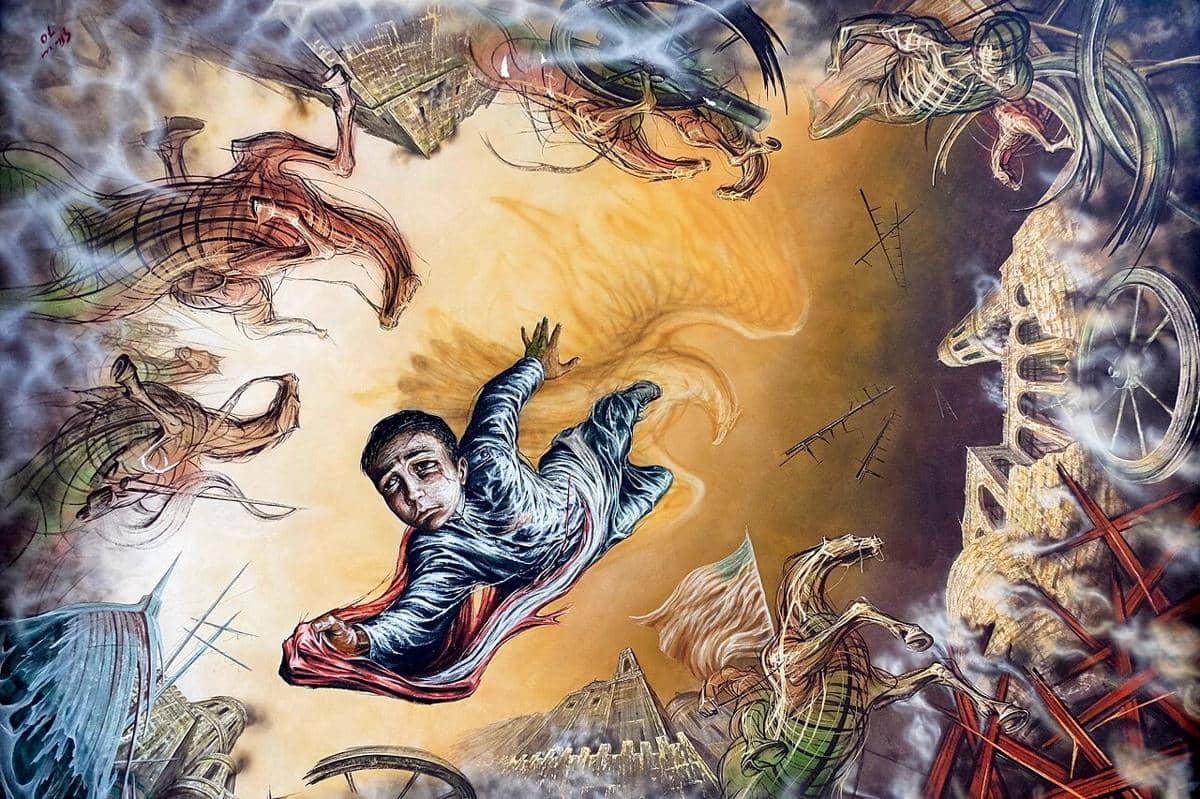 Mural di Kastil Chapultepec yang menggambarkan Juan Escutia membawa bendera Meksiko saat Pertempuran Chapultepec