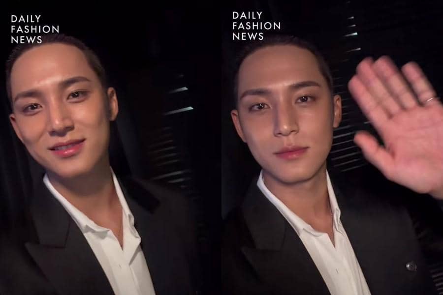 Mingyu SEVENTEEN dengan rambut cepak di event SIMMONS (instagram.com/dailyfashion_news)