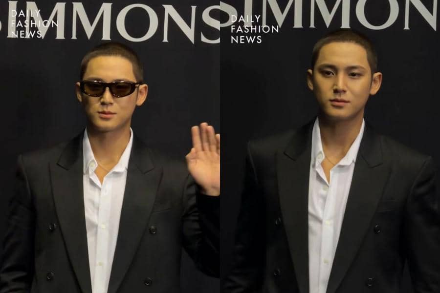 Mingyu SEVENTEEN dengan rambut cepak di event SIMMONS (instagram.com/dailyfashion_news)