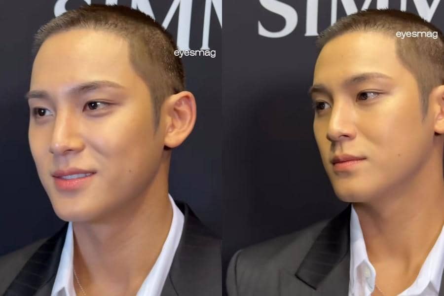 Mingyu SEVENTEEN dengan rambut cepak di event SIMMONS (instagram.com/eyesmag)