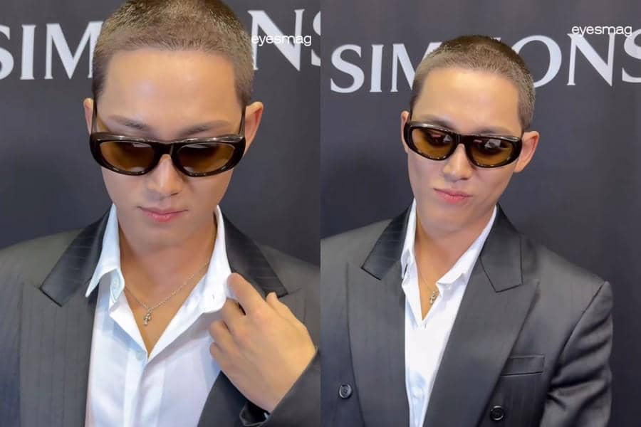 Mingyu SEVENTEEN dengan rambut cepak di event SIMMONS (instagram.com/eyesmag)