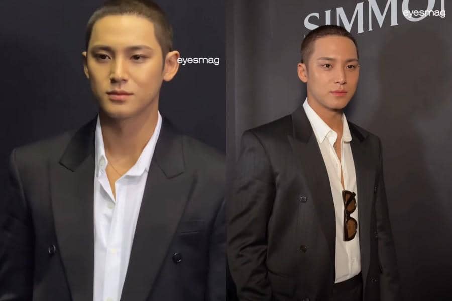 Mingyu SEVENTEEN dengan rambut cepak di event SIMMONS (instagram.com/eyesmag)