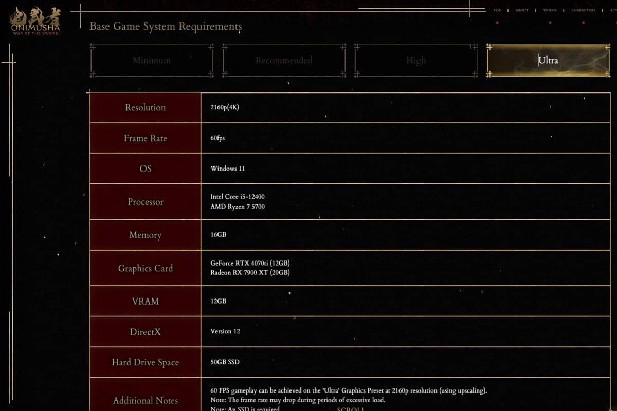 spesifikasi Ultra Onimusha: Way of the Sword