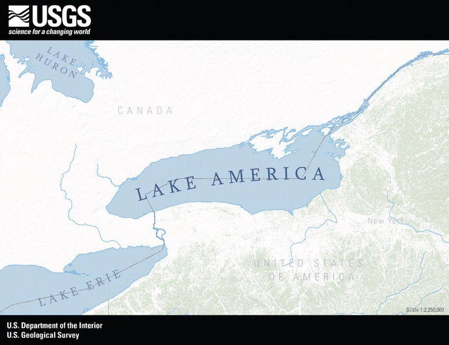 USGS umumkan penggantian nama Danau Ontario menjadi "Lake America", 27 Agustus 2026.