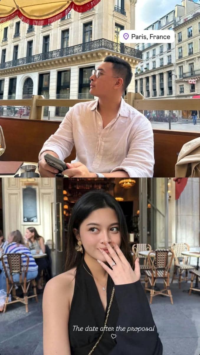 Yoriko Angeline memperlihatkan momen lamaran bersama kekasihnya di Paris dengan latar suasana kota yang romantis.