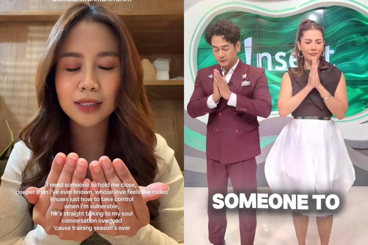Kolase unggahan TikTok Mayang, Dwi Andhika, dan Astri Tiar yang mengikuti tren Manifesting ala Dua Lipa.