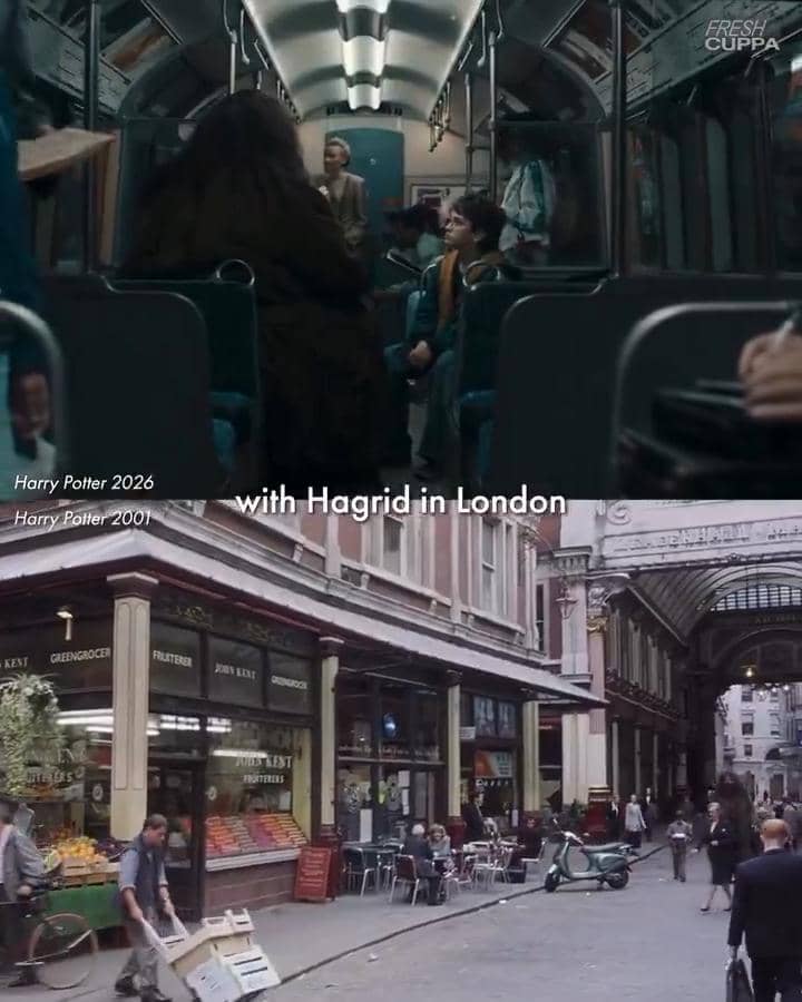 Perbandingan serial Harry Potter produksi HBO dengan versi film Warner Bros. dalam satu ilustrasi promosi.