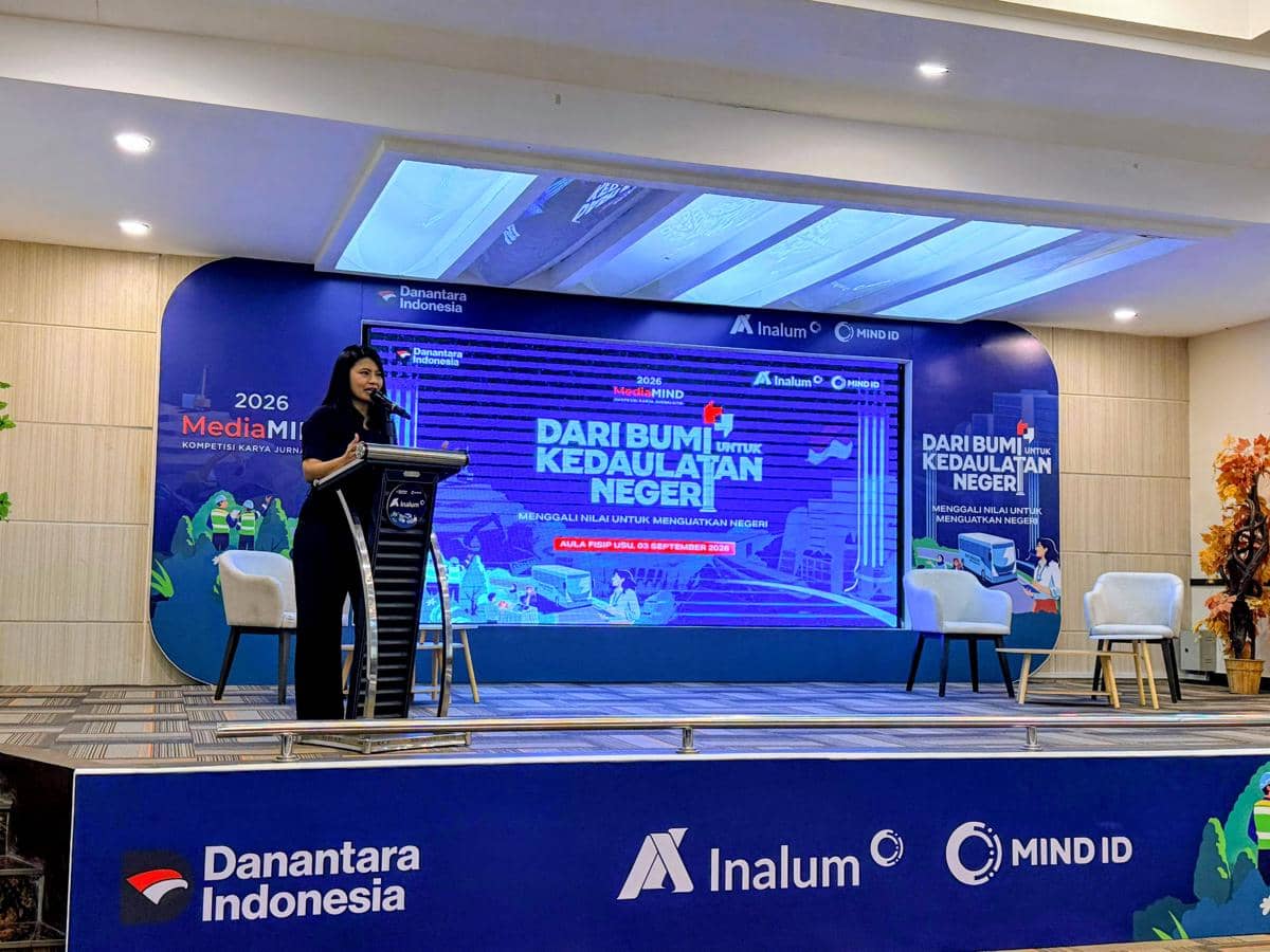 Kepala Departemen Manajemen Komunikasi Utrich Farzah berbicara dalam Sosialisasi Media MIND 2026 pada 3 September 2026.