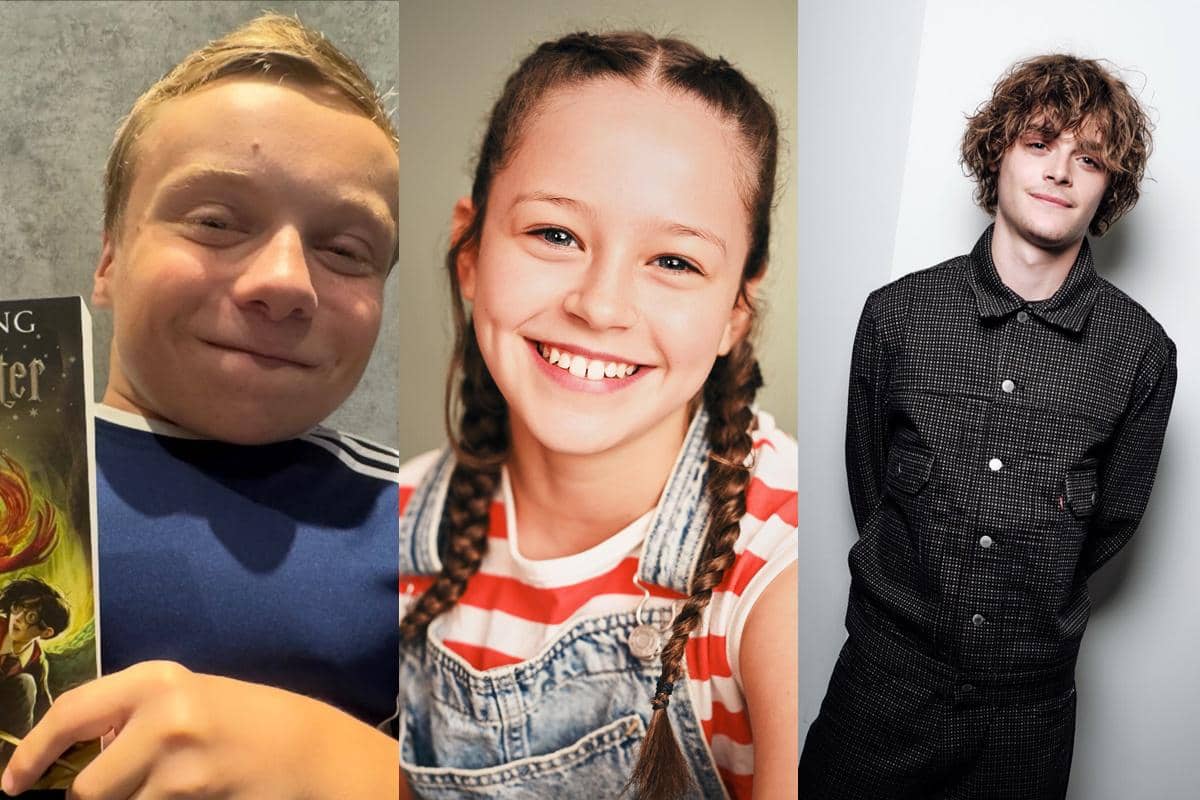 Potret Lenny Rush, Bonnie Hill, dan Billy Barratt tersusun dalam kolase tiga foto terpisah dengan latar berbeda.