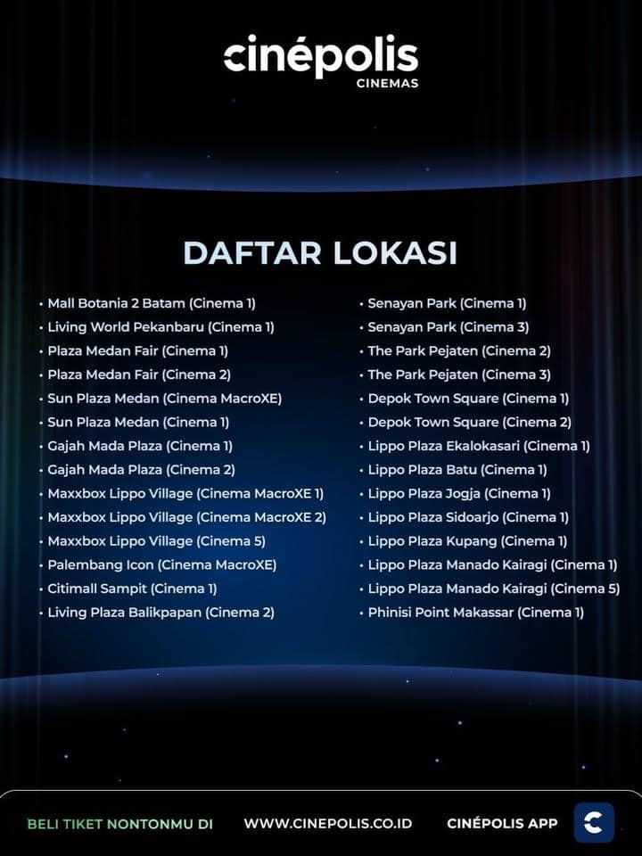 Daftar lokasi bioskop Cinépolis di Indonesia yang telah memperoleh sertifikasi Infinity Vision untuk pengalaman menonton premium.