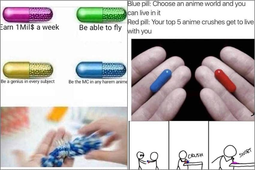 8 Meme Anime tentang Pil, Malah Dikasih Pilihan Sulit