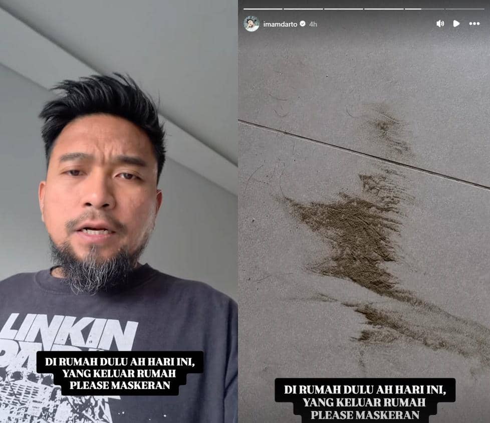 Abu vulkanik akibat aktivitas Anak Krakatau menutupi area rumah artis, sebagaimana dibagikan lewat Instagram Imam Darto.