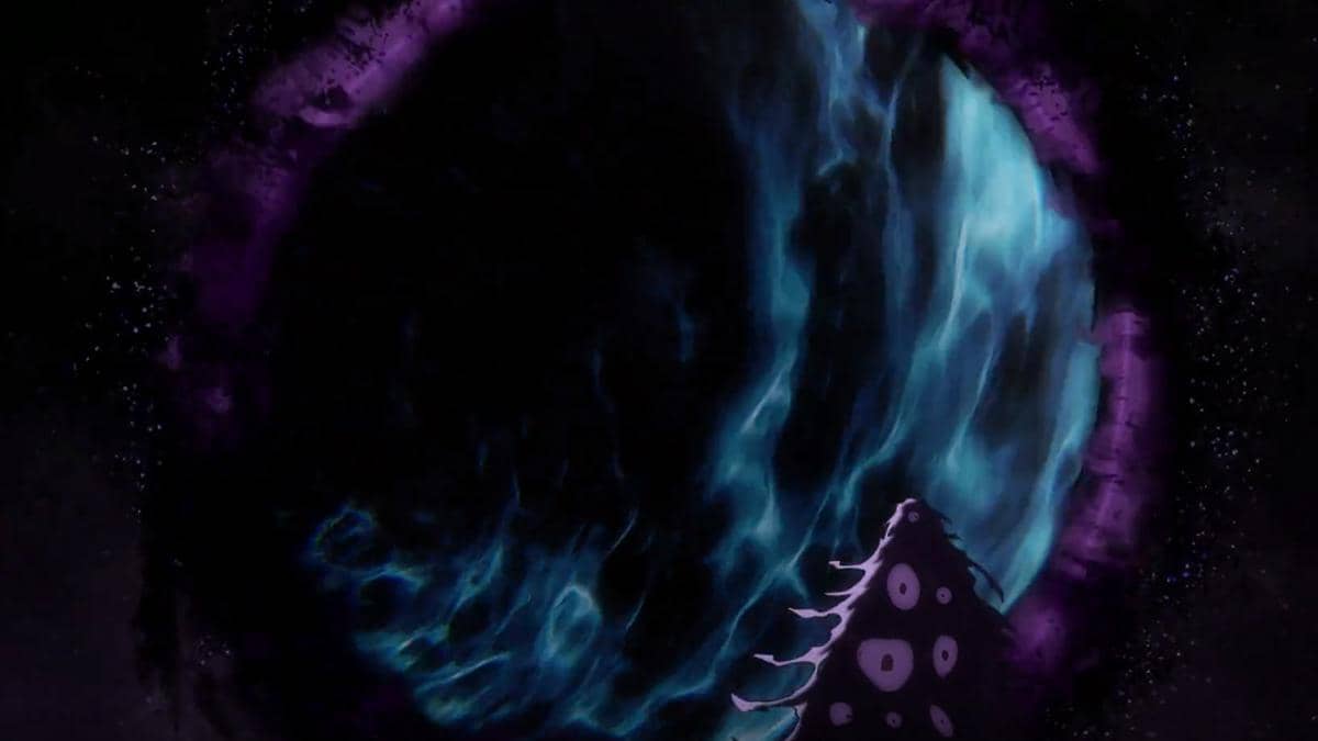 Yhwach pergi melalui celah dimensi yang terbuka dalam adegan anime Bleach: Thousand-Year Blood War Part 4.
