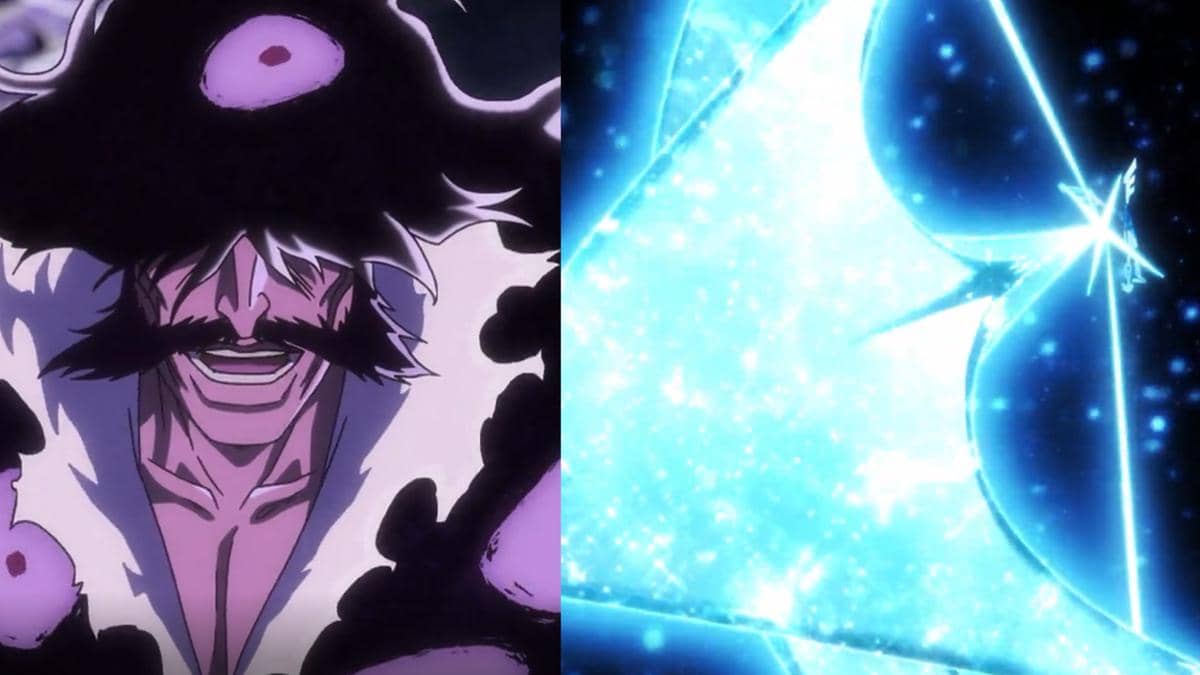 Yhwach dan Uryu Ishida berhadapan dalam adegan pertarungan dari anime Bleach: Thousand-Year Blood War Part 4.