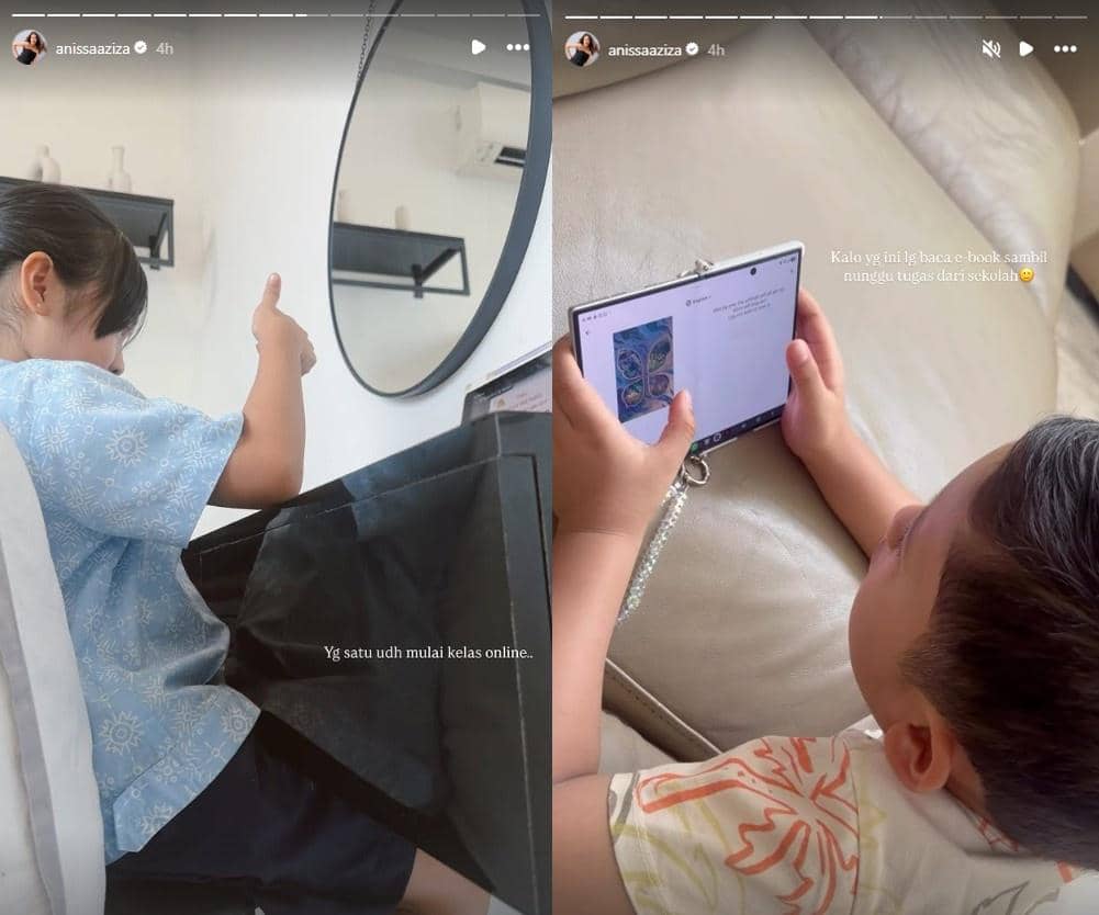 Seorang anak mengikuti kegiatan belajar dari rumah di depan meja setelah erupsi Gunung Anak Krakatau