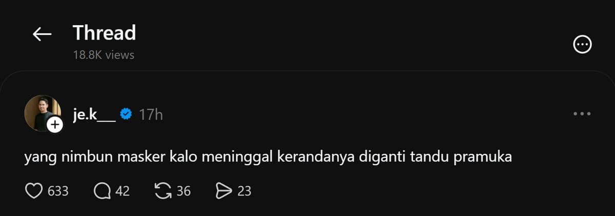 Tangkapan layar unggahan artis di Threads yang menanggapi kenaikan harga masker di tengah perhatian publik.