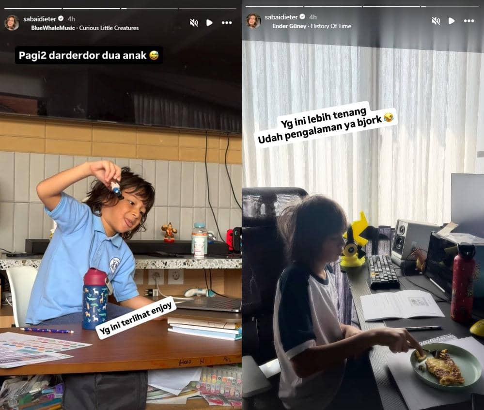 Seorang anak artis mengikuti sekolah dari rumah setelah erupsi Gunung Anak Krakatau mengganggu kegiatan belajar.
