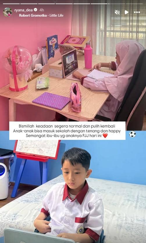Seorang anak mengikuti kegiatan sekolah dari rumah akibat erupsi Gunung Anak Krakatau, berdasarkan unggahan Instagram