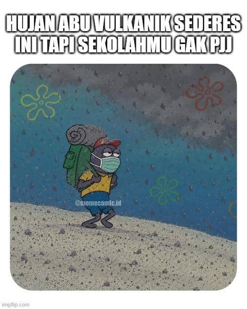Ilustrasi meme tentang pengalaman pembelajaran jarak jauh (PJJ) yang dibagikan akun Instagram memecomic.id.