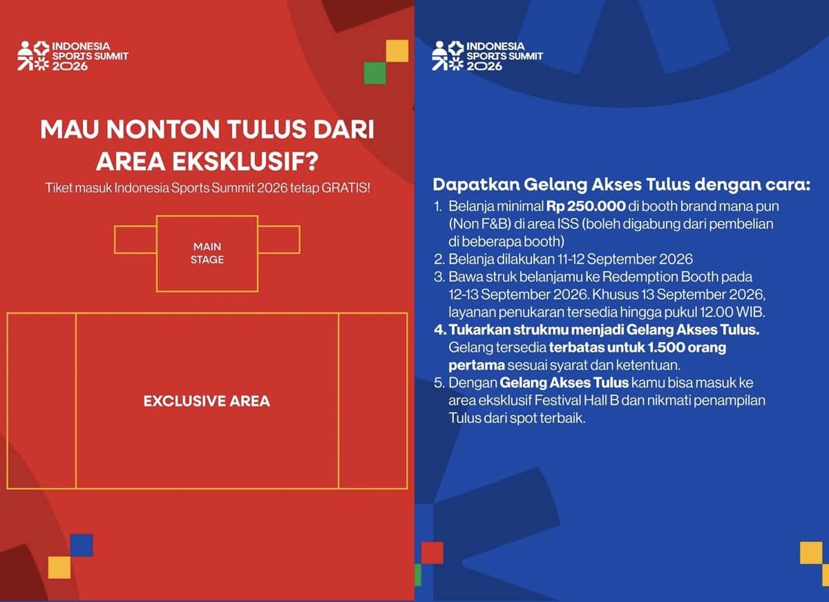 Penyanyi Tulus hadir dalam acara Indonesia Sports Summit 2026 sebagaimana diunggah melalui akun Instagram Kemenpora.