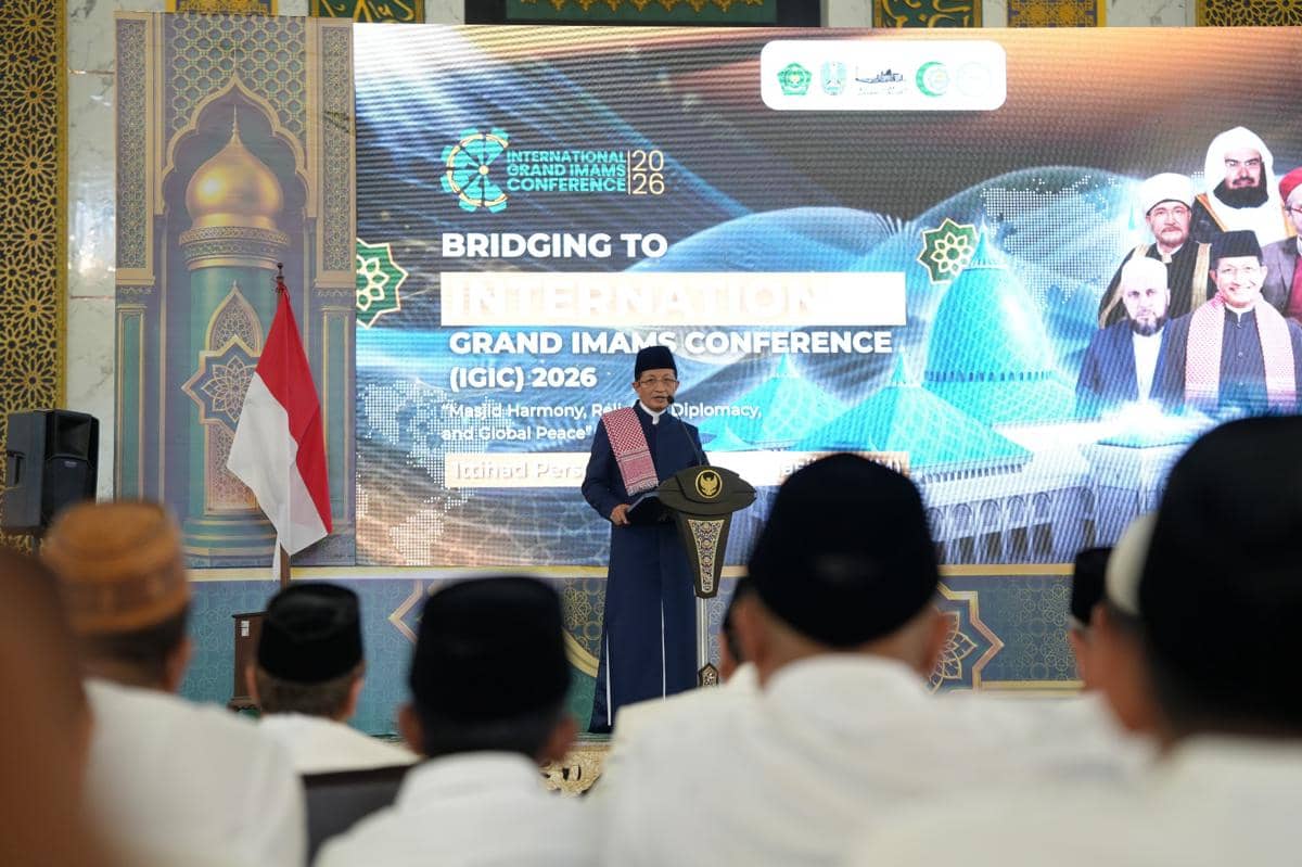 Dokumentasi kegiatan International Grand Imams Conference yang disediakan oleh penyelenggara konferensi internasional.
