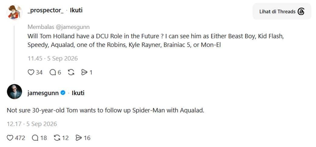 Namun, James Gunn anggap Tom Holland terlalu tua untuk perankan Aqualad.jpg