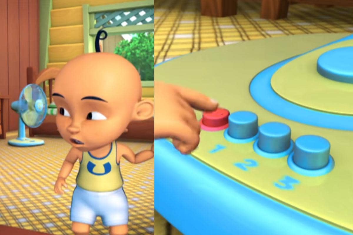 Upin mematikan kipas anginnya sebelum pergi ke luar menemui kawan-kawannya