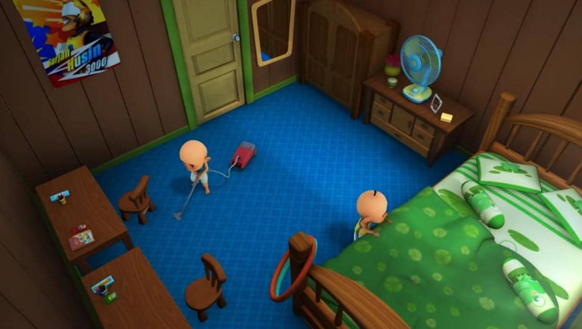 Upin dan Ipin membantu membersihkan rumah