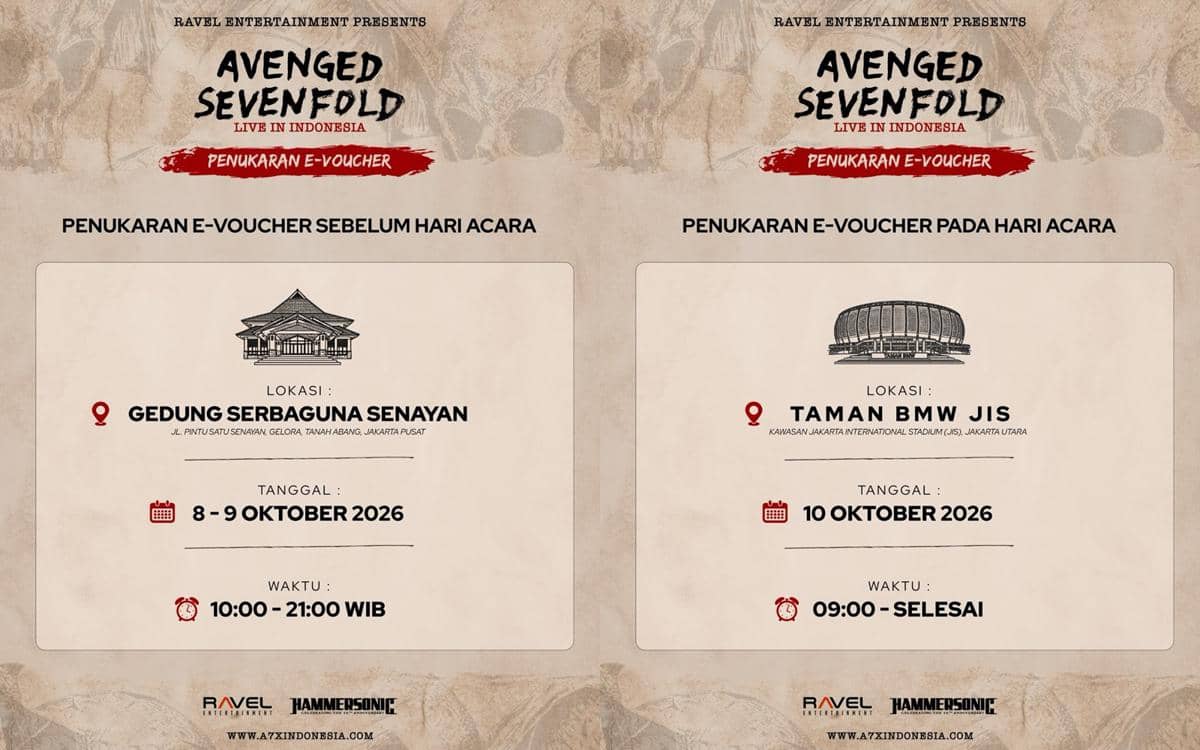 Poster konser Avenged Sevenfold di Indonesia yang diunggah melalui akun Instagram Ravel Entertainment.