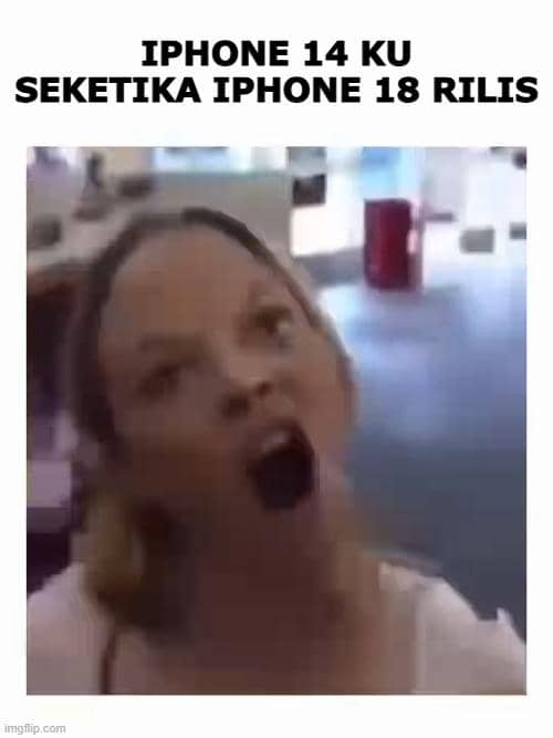 Meme bertema iPhone 18 dan iPhone Duo yang memuat penyebutan kedua nama perangkat tersebut dalam desain digital.