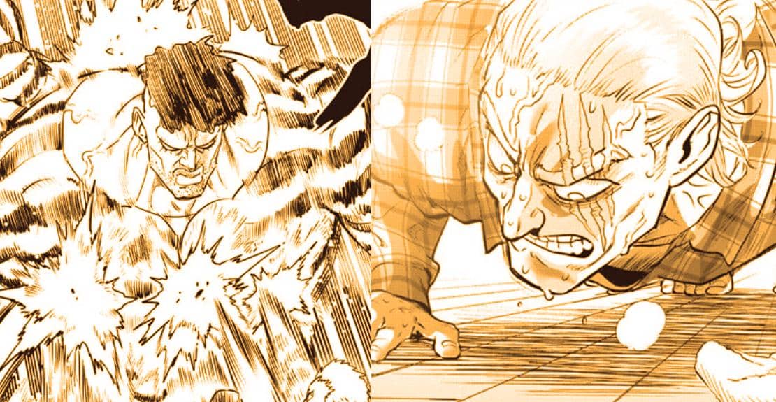 Puri Puri Prisoner dan King bersiap memulai pelatihan bersama dalam adegan anime One Punch Man yang tegang.