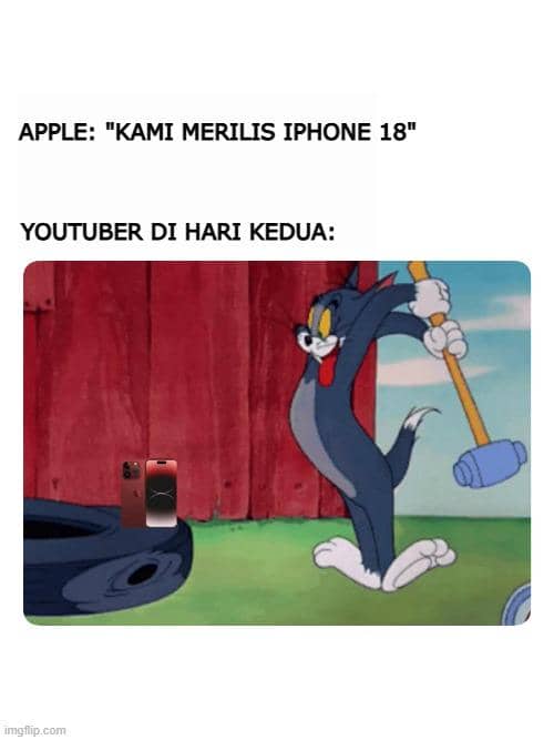 Meme tentang perbandingan iPhone 18 dan iPhone Duo yang diunggah akun Instagram memezar dengan nuansa humor teknologi.