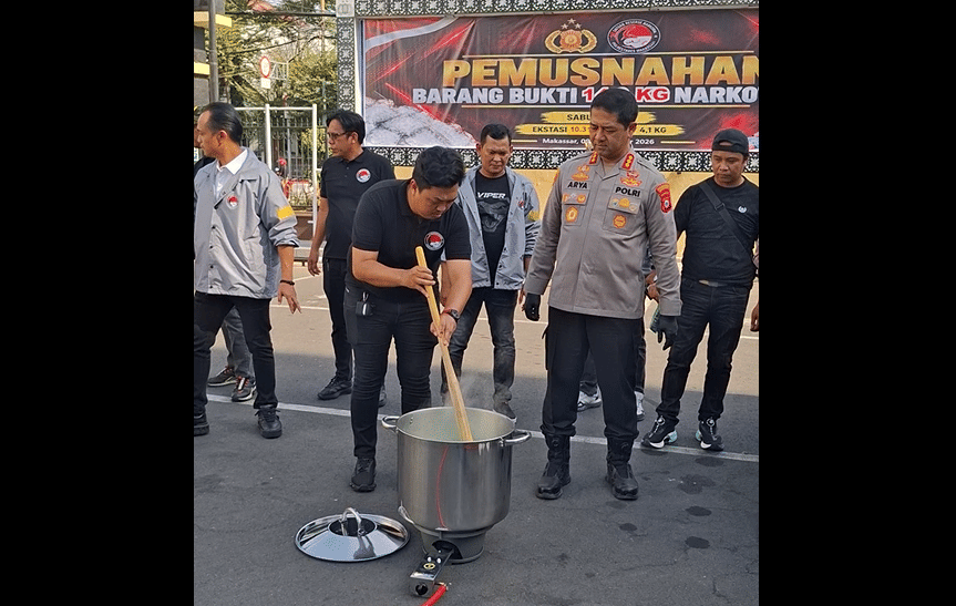 Polisi Makassar Musnahkan 14,9 Kg Narkotika Senilai Rp18 Miliar