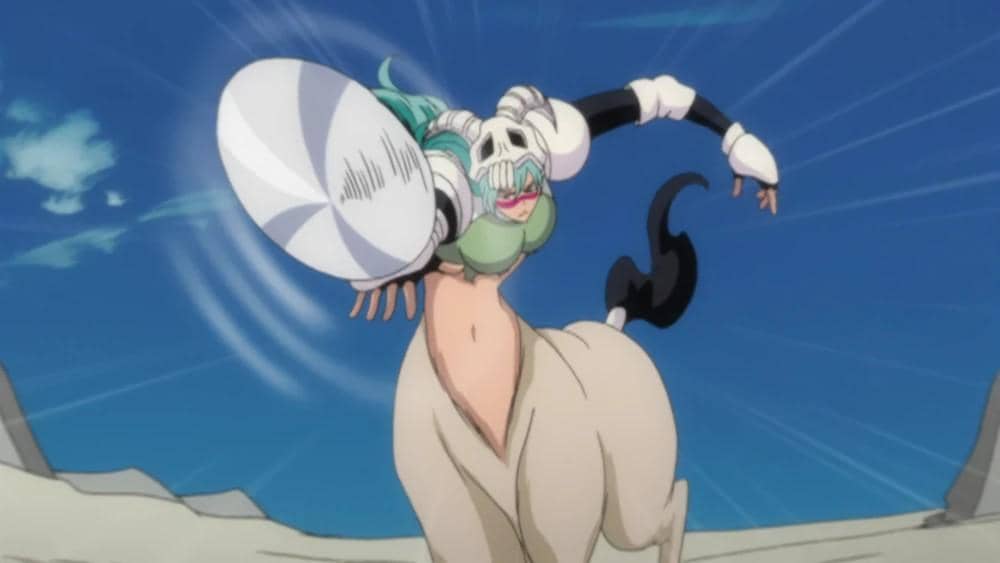 Nelliel melancarkan serangan Lazador Verde dalam adegan anime Bleach.