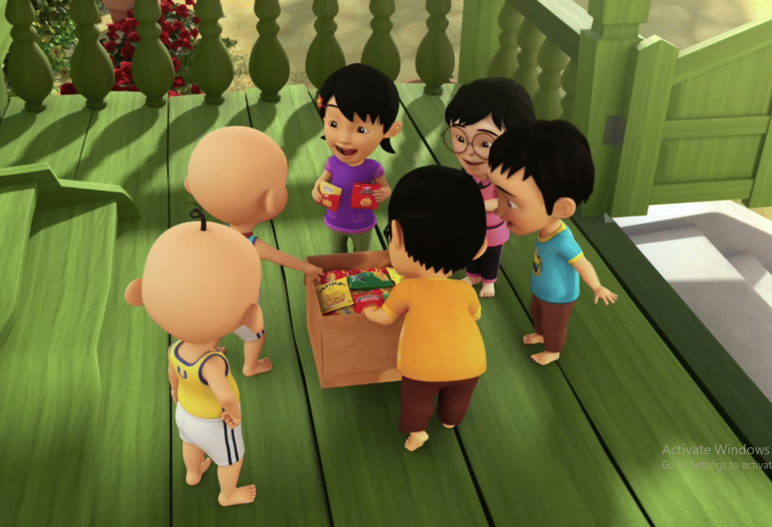 cuplikan episode Kruk Krak Snek Sedap di animasi Upin Ipin