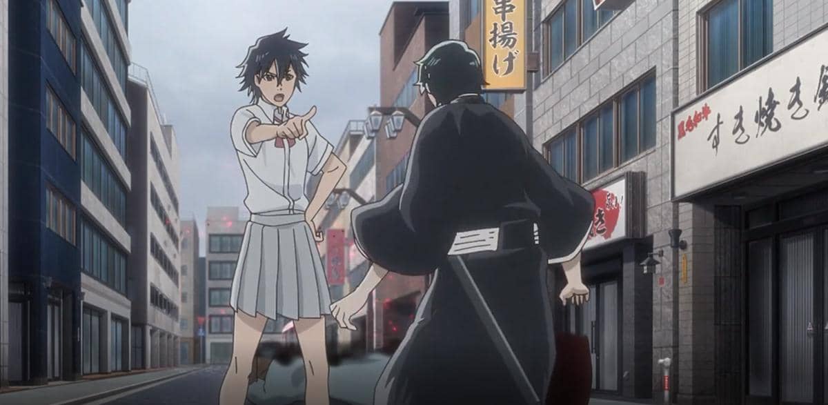 Tatsuki berdiri dengan ekspresi tegas saat memarahi Ryunosuke dalam adegan anime Bleach TYBW Part 4.