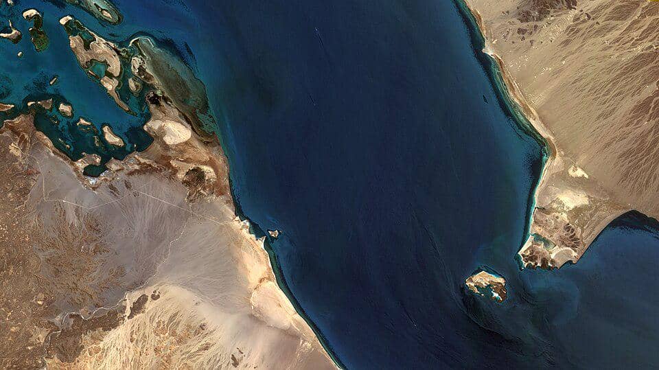 citra satelit Selat Bab el-Mandeb dan Pulau Perim, Yaman