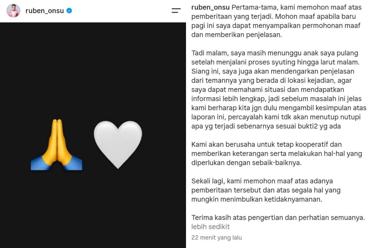 Kolase potret Ruben Onsu dan Betrand Peto terkait tanggapan Ruben atas kasus yang melibatkan Betrand Peto.